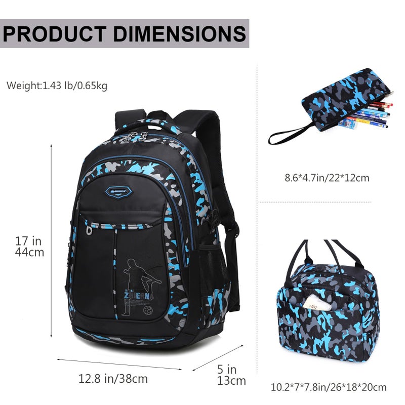 goldwheat School Backpack for Boys Cool Camouflage Bookbags with Lunch Box Pencil Case 3pcs for Middle School - Image 2